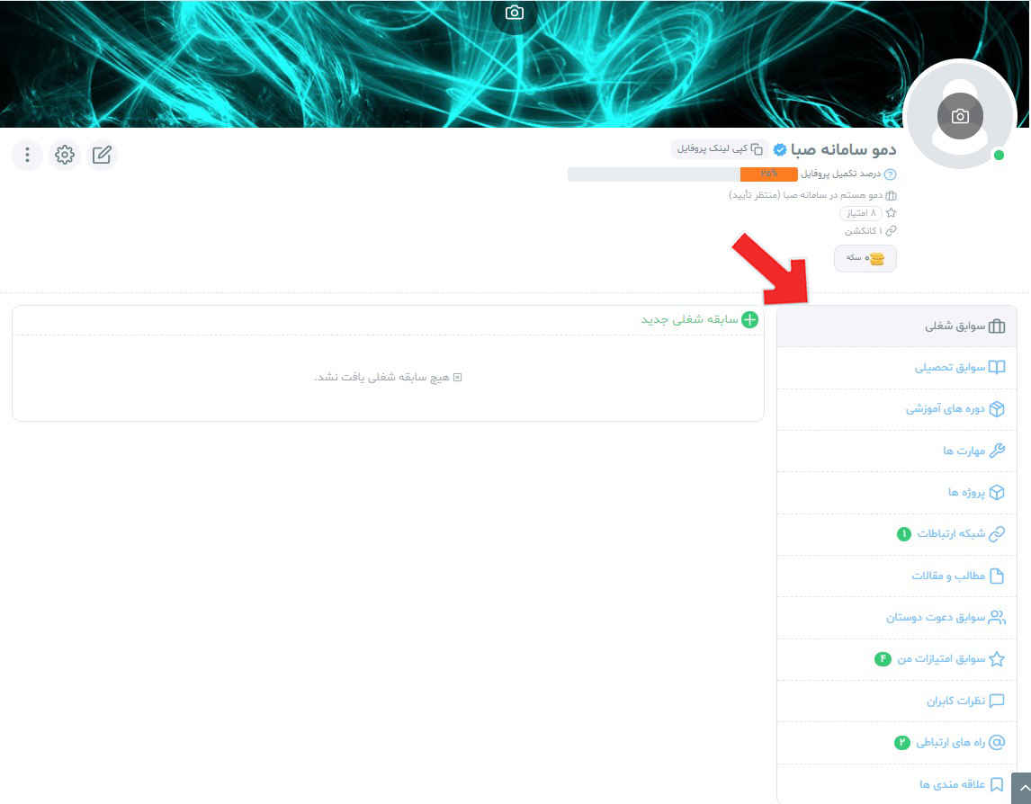 تکمیل پروفایل در سامانه صبا